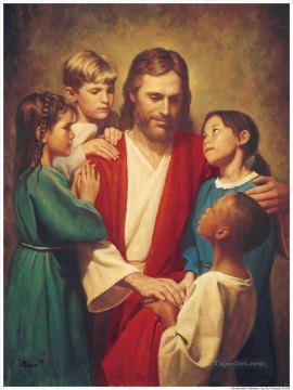 Christ et les enfants du monde entier Peinture à l'huile